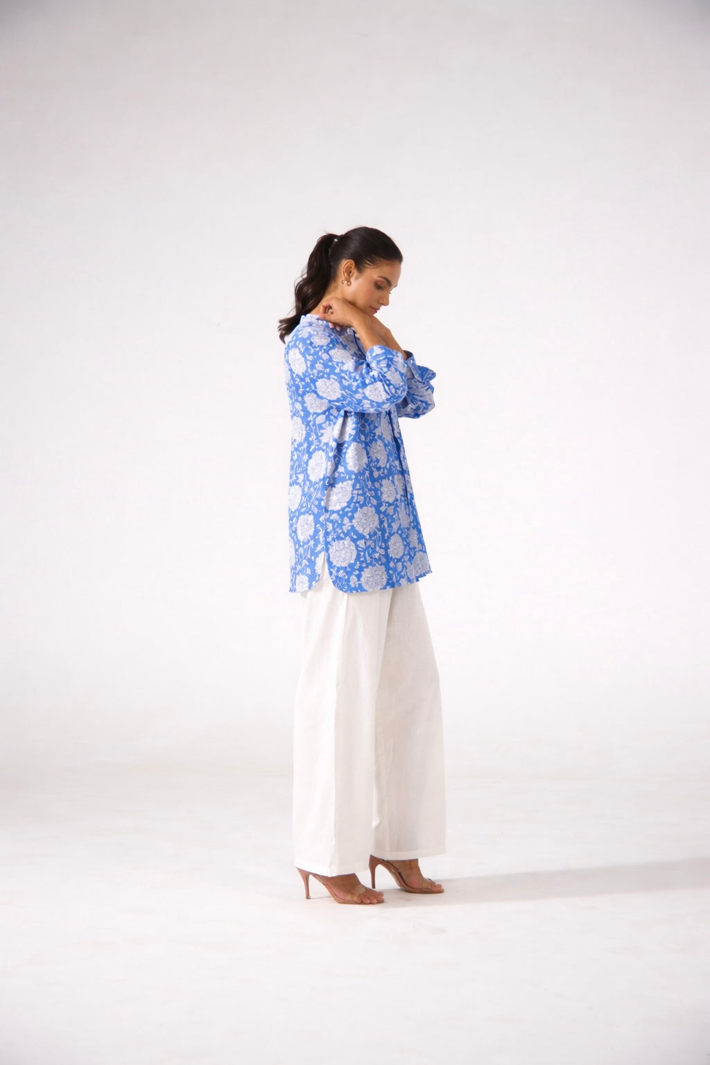 Azure Bloom Handblock Printed Shirt