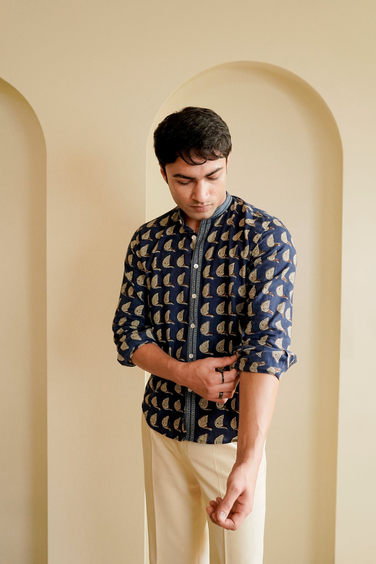 Slim Fit Hand block printed Shirt