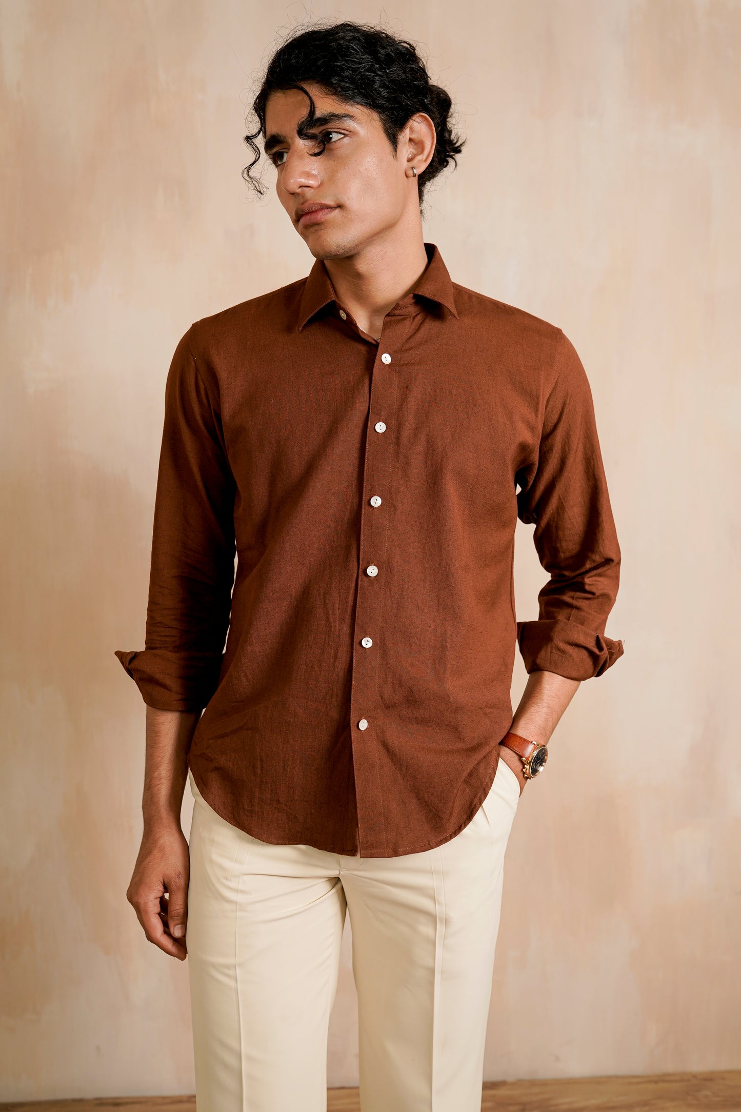 Brown Slim fit Cotton Shirt