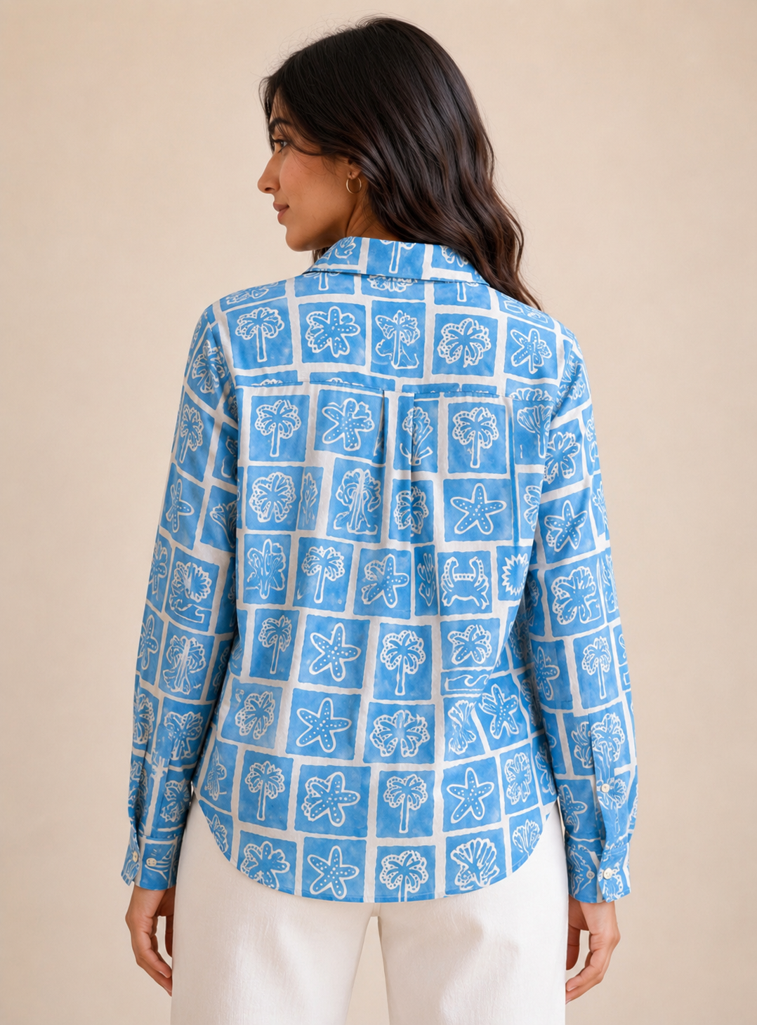 Azure Coast Handblock Cotton Shirt