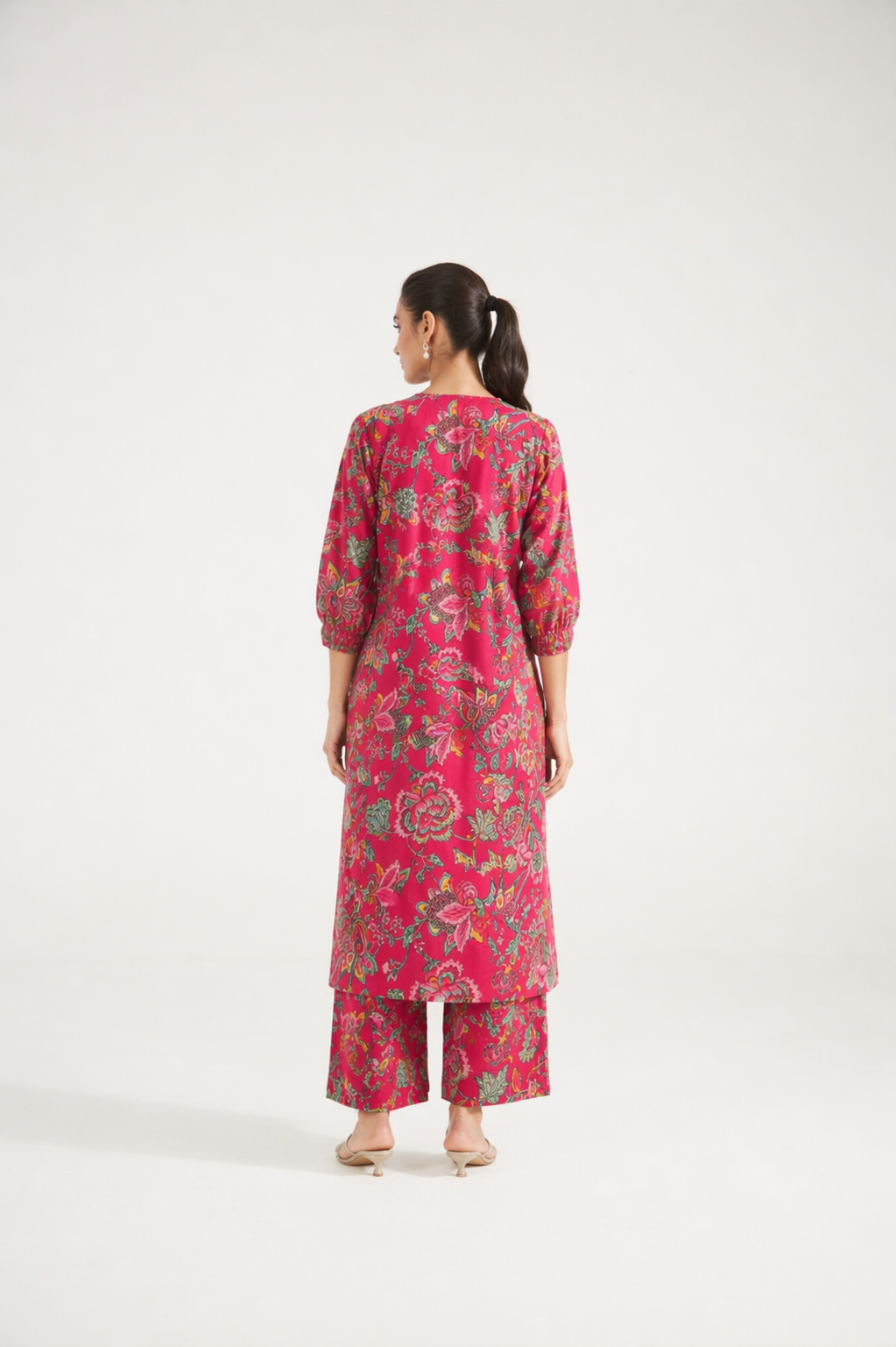 Gulnaar Deep Red Cotton Tunic Set
