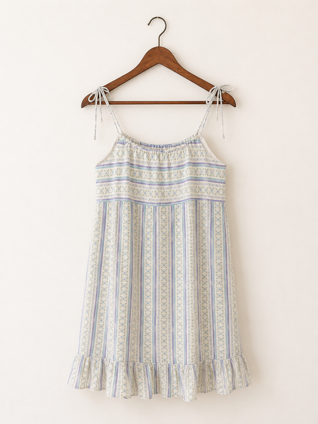 Cloud Stripe Tie-Up Dress