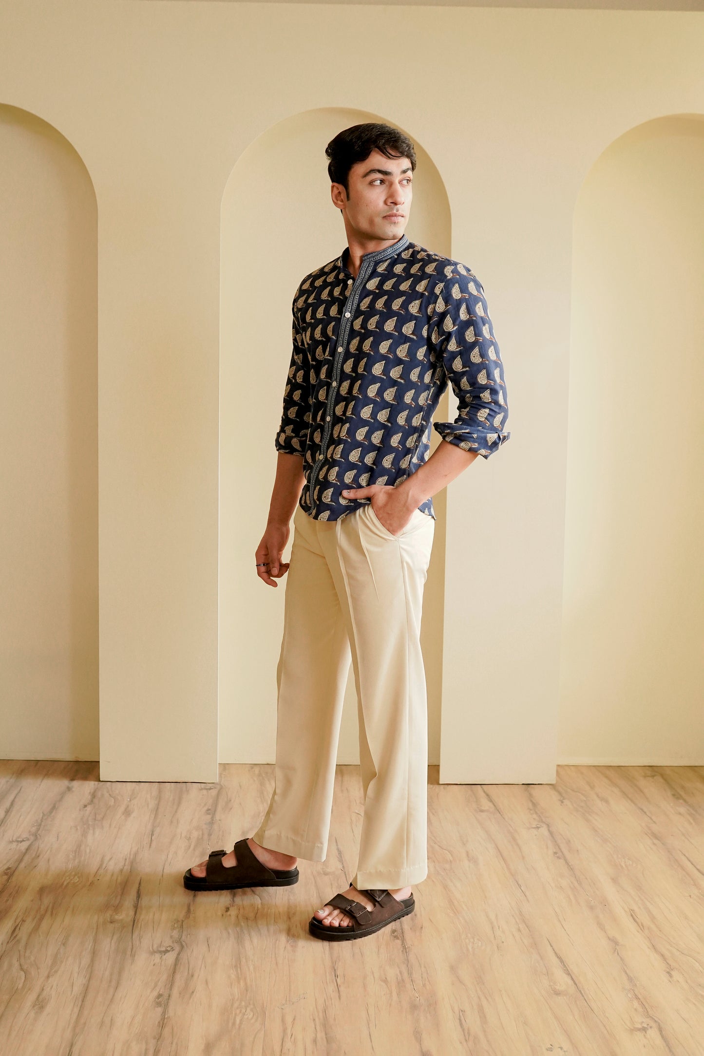Slim Fit Hand block printed Shirt