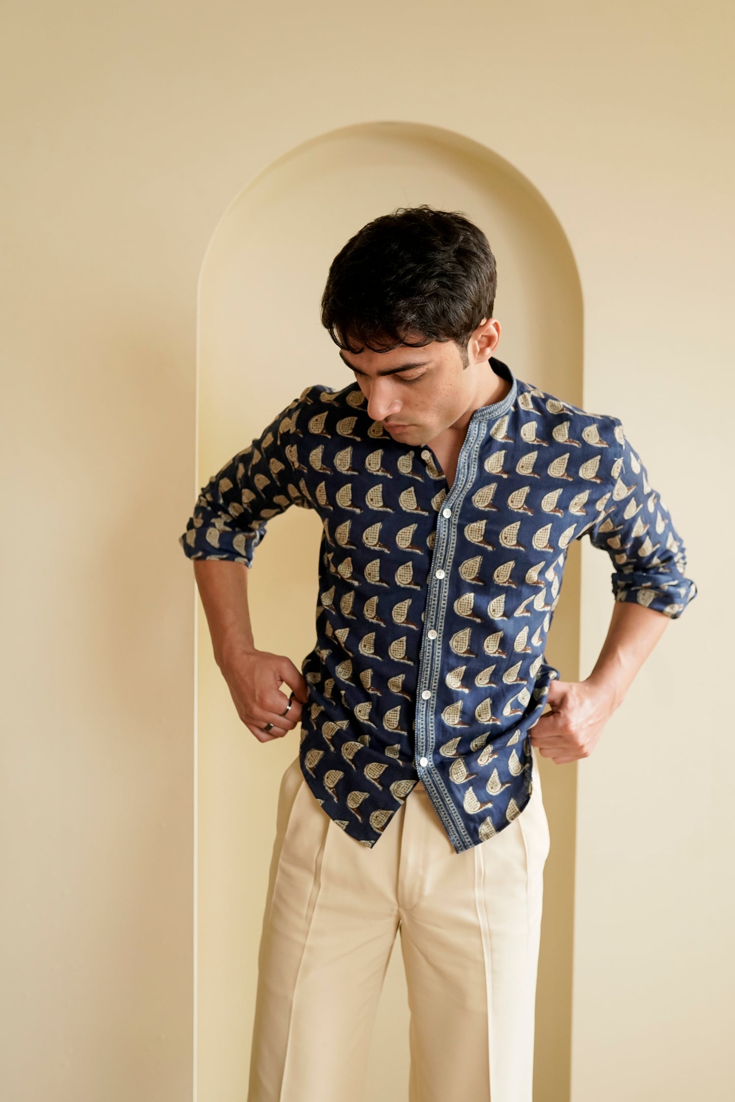 Slim Fit Hand block printed Shirt
