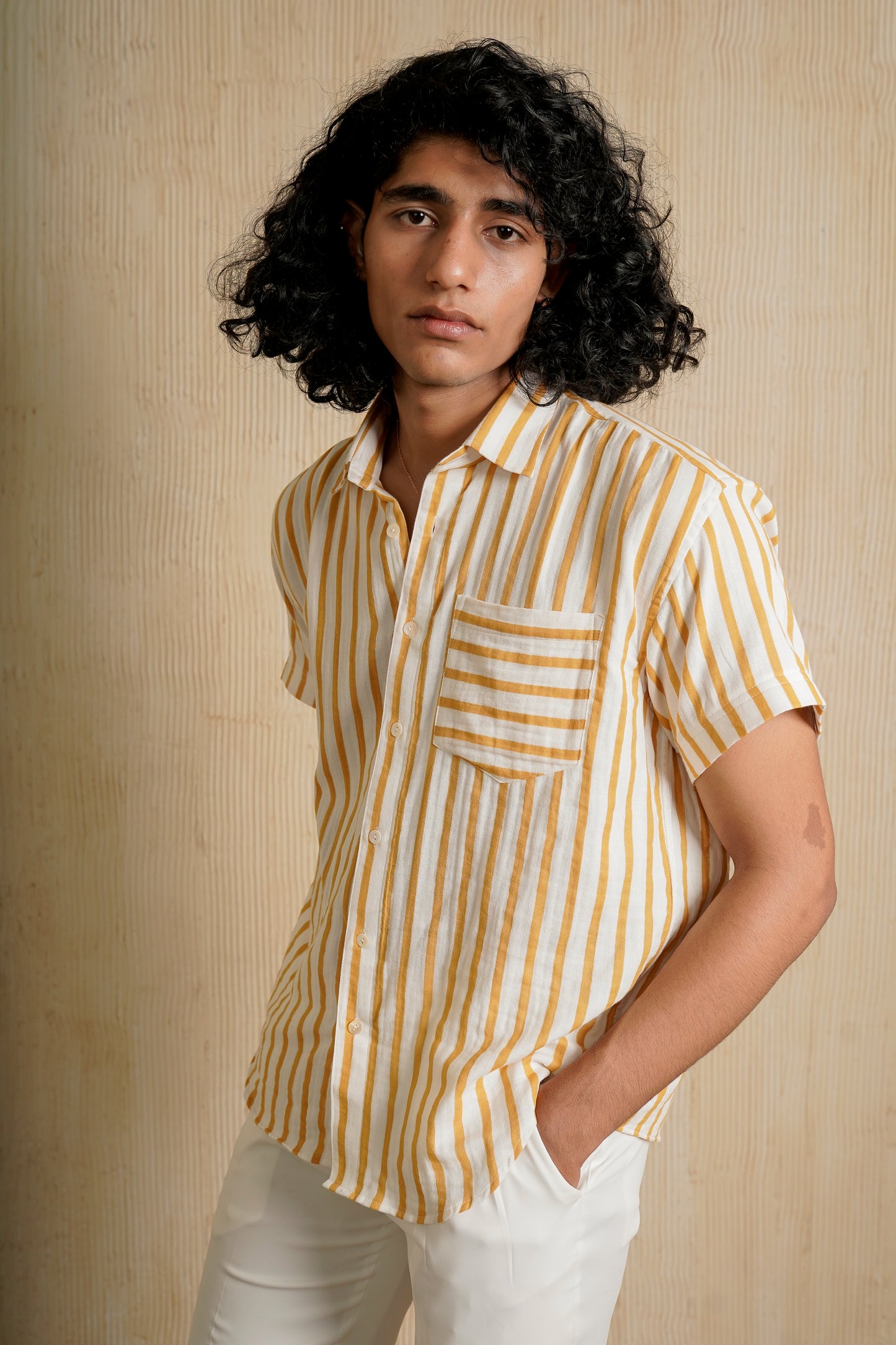 Yellow Striped Relaxed Fit Shirt