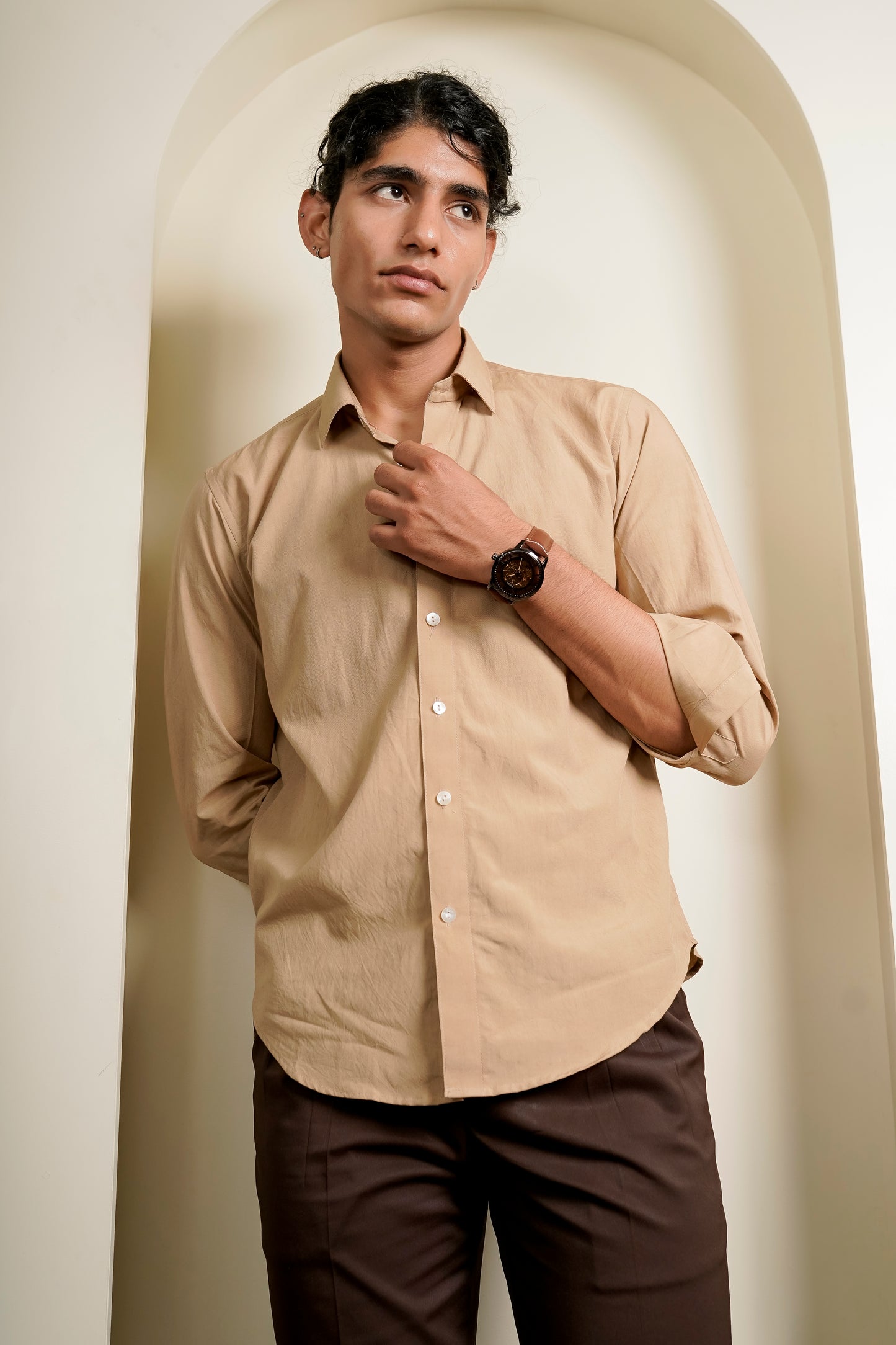 Beige Slim Fit Easy-Iron Shirt