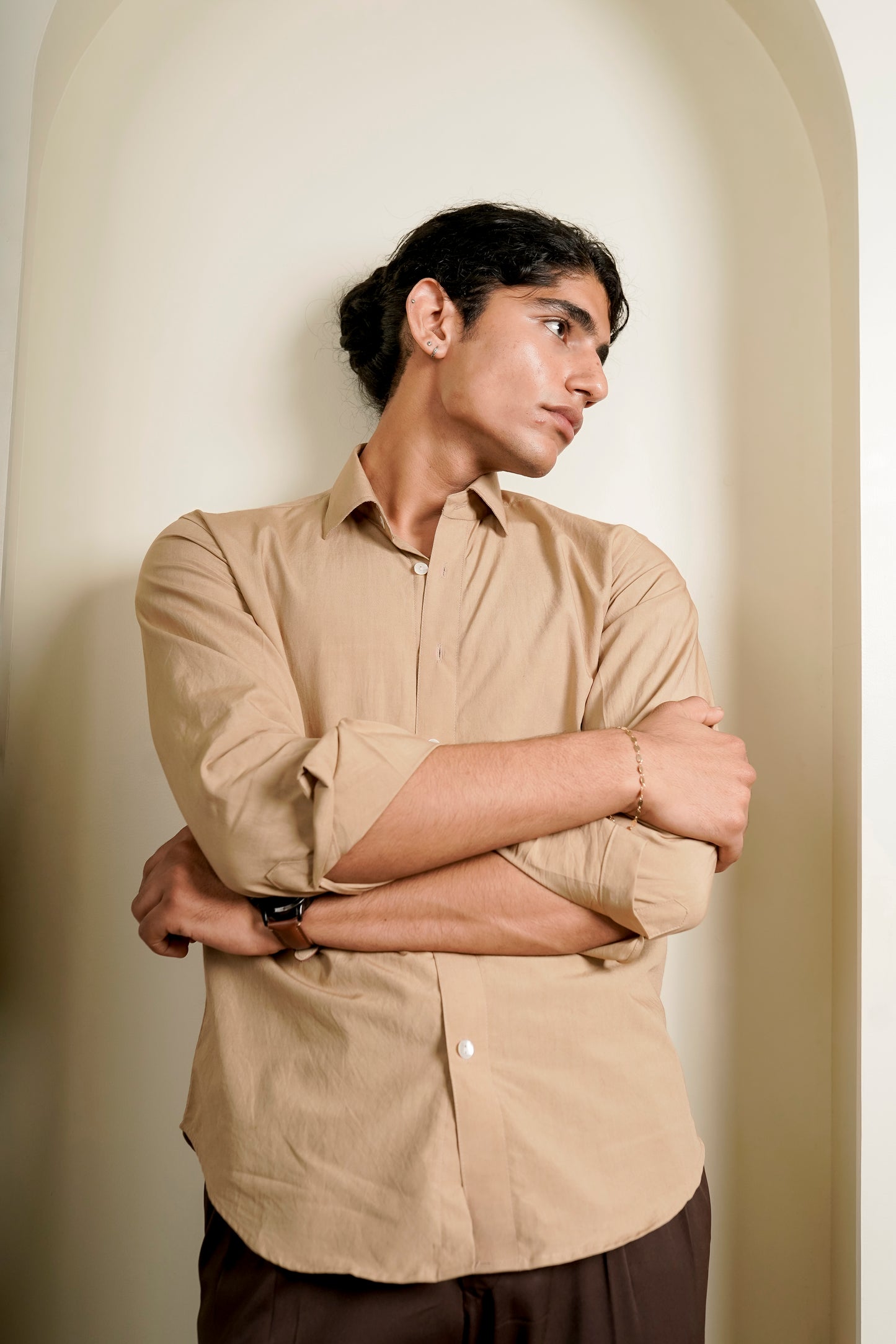 Beige Slim Fit Easy-Iron Shirt