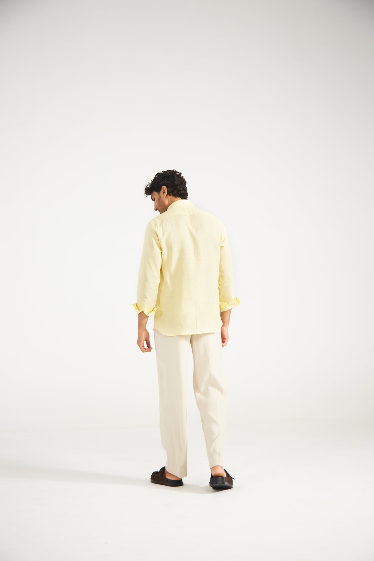 Men’s Solid Light Yellow Pure Linen Shirt