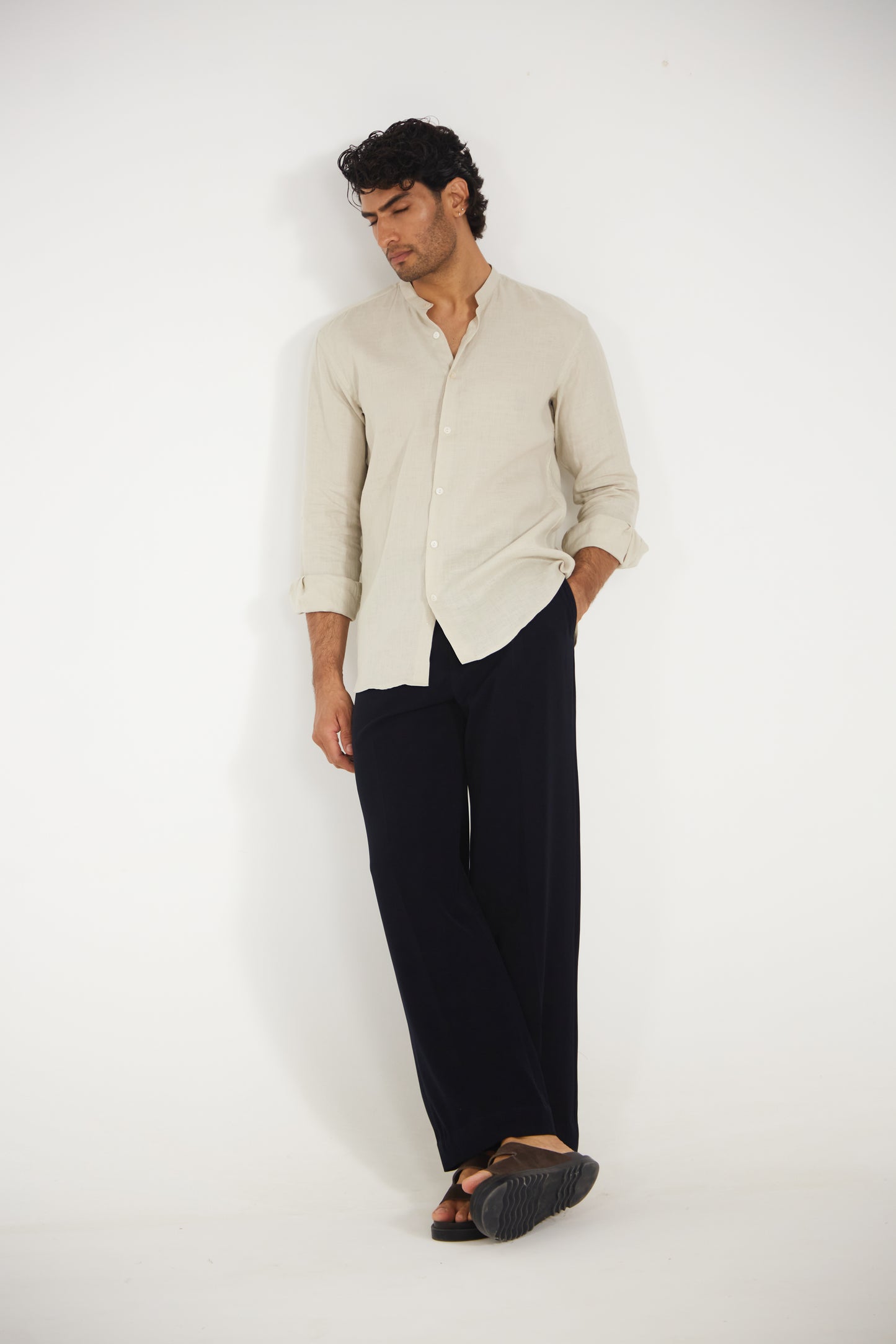 Men’s Solid Almond Beige Pure Linen Shirt
