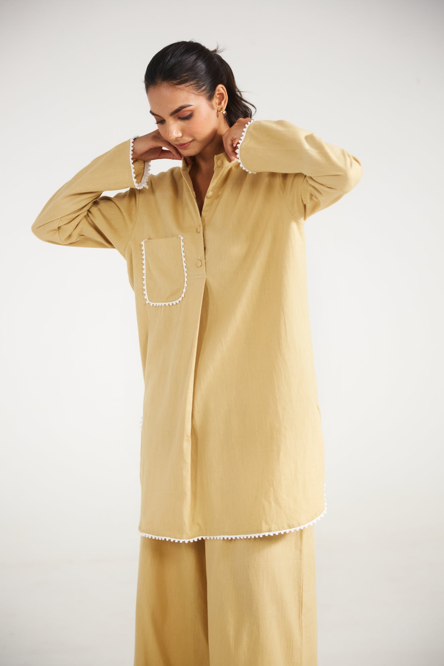 Soft Yellow Cotton Co-ord Set (Set Of Two)