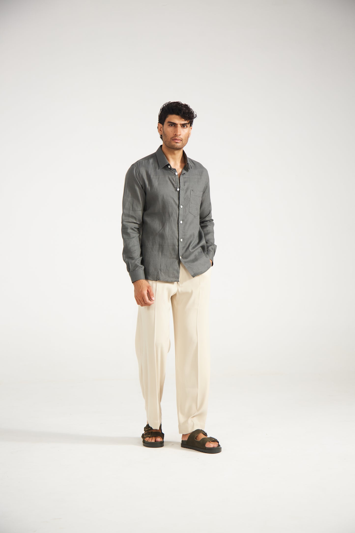 Beige Straight Fit Trousers