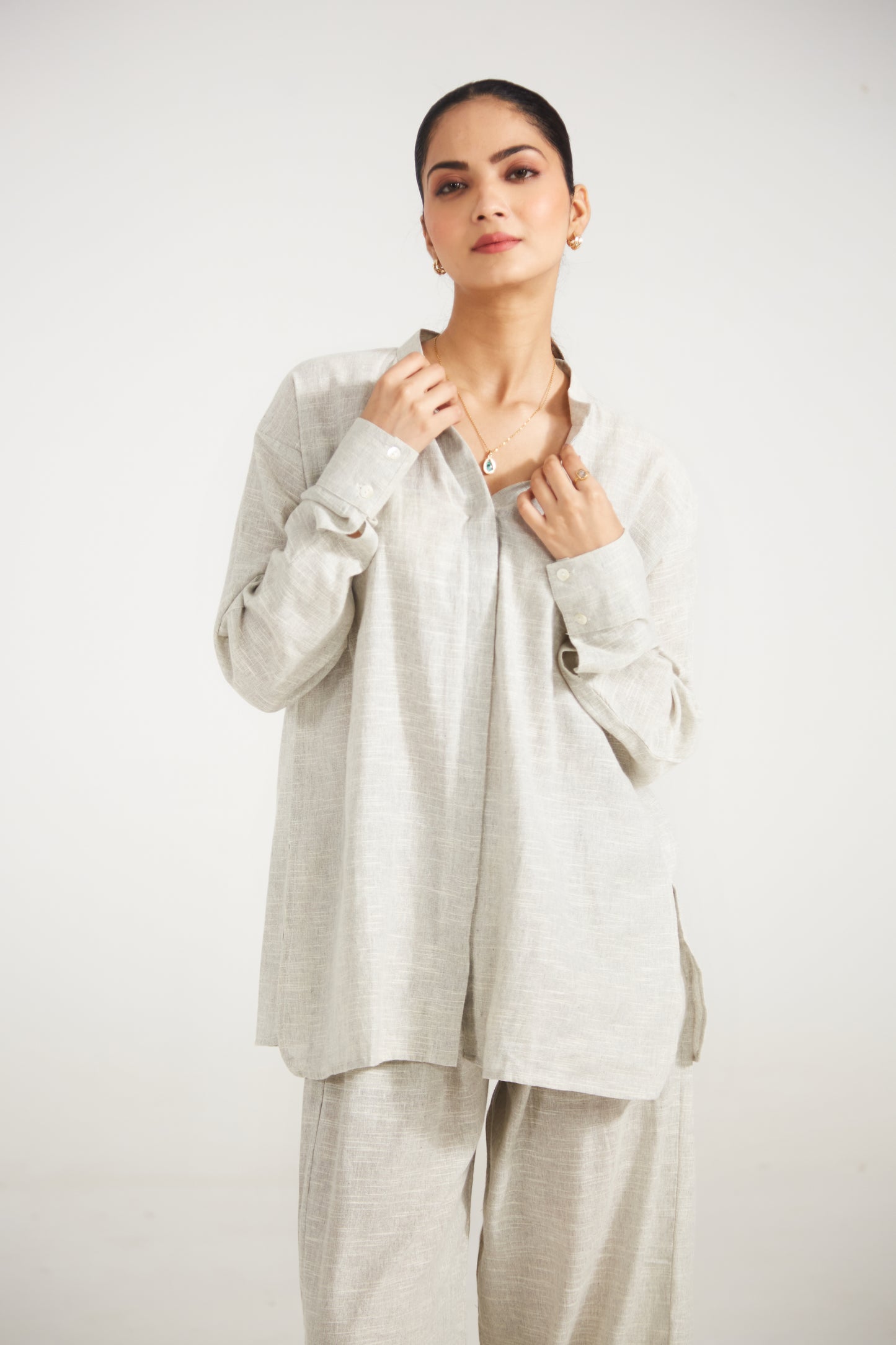 Grey Cotton Co-ord Set (Set Of Two)