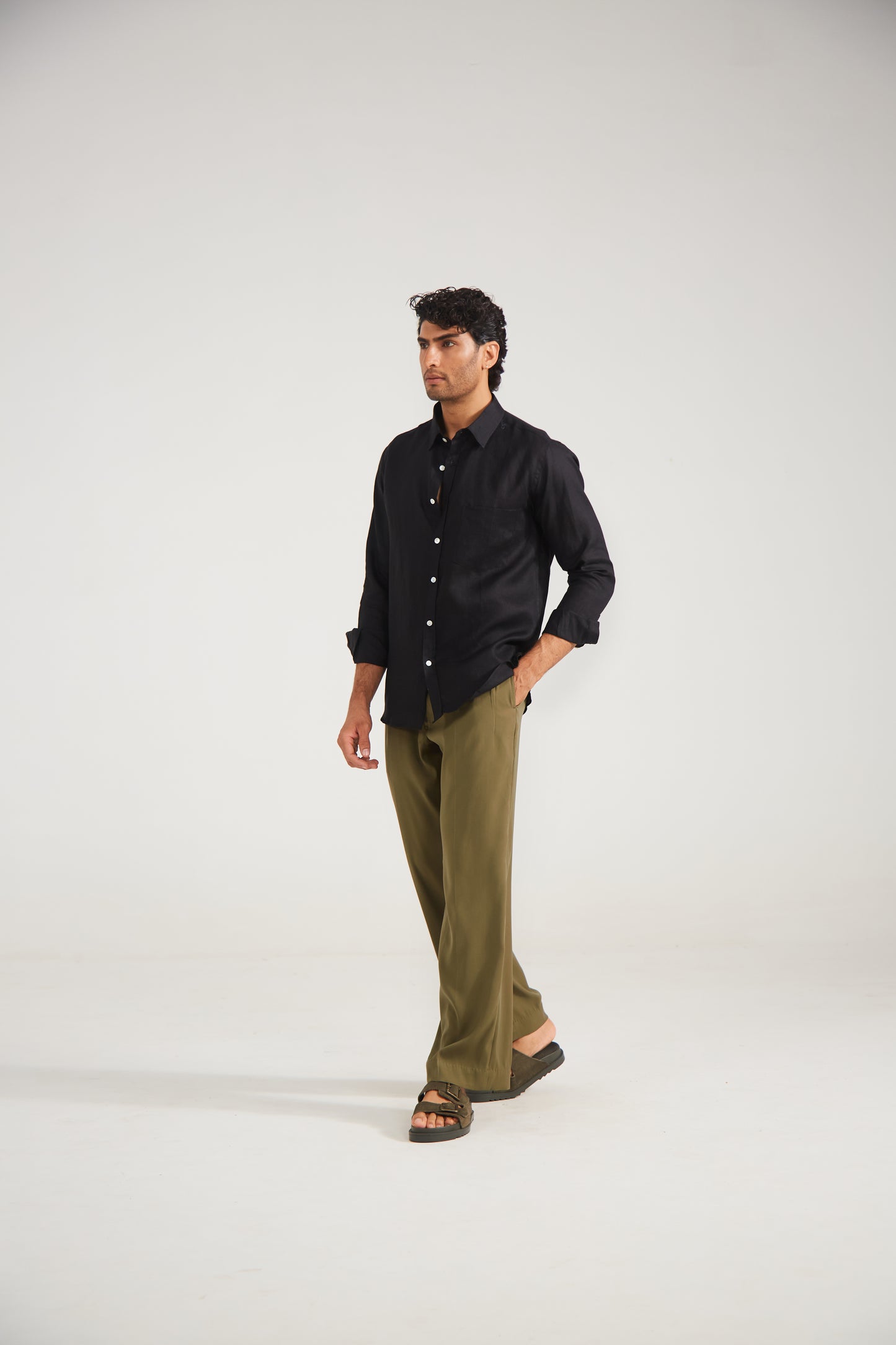 Men’s Solid Black Pure Linen Shirt