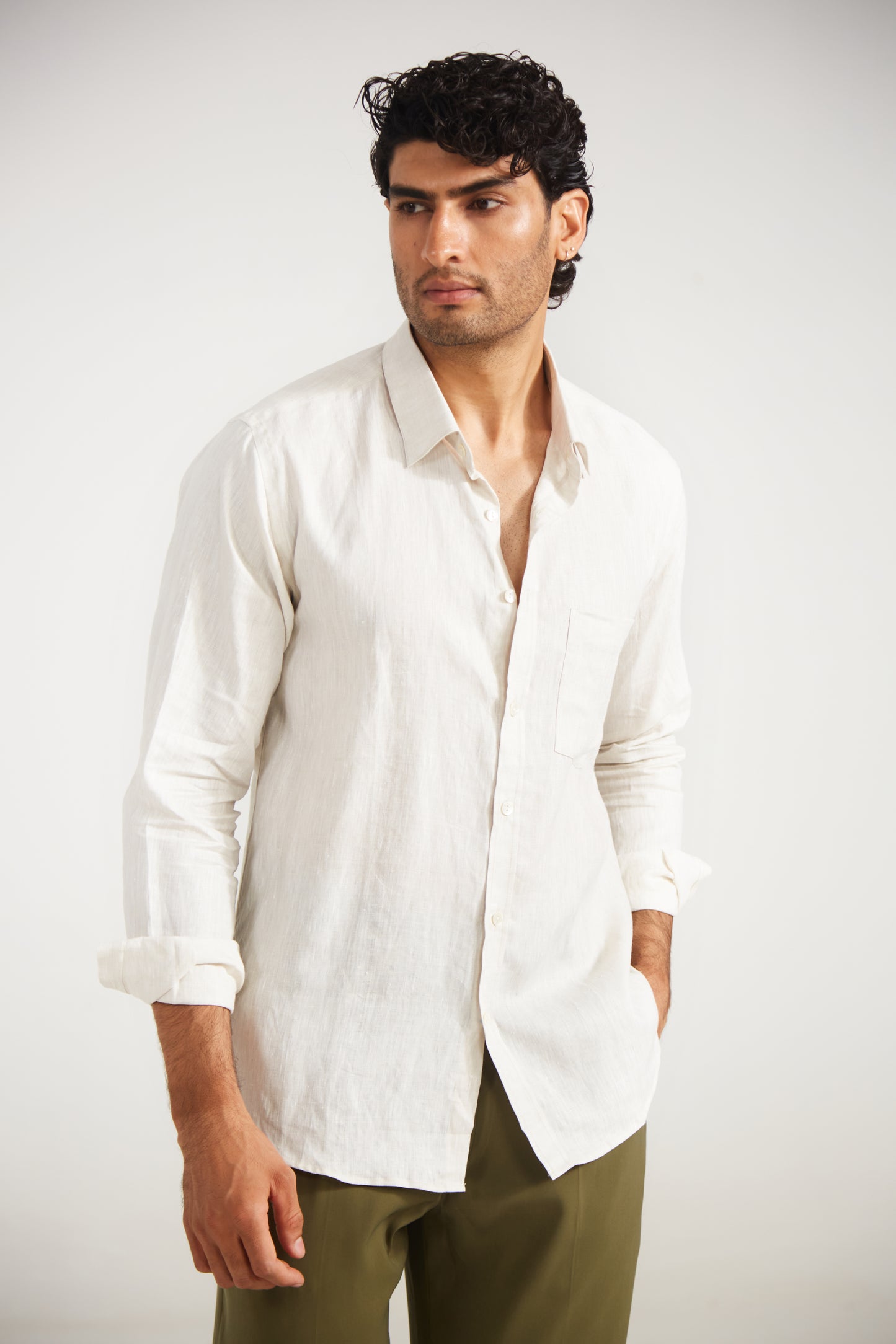 Men’s Solid Off White Pure Linen Shirt