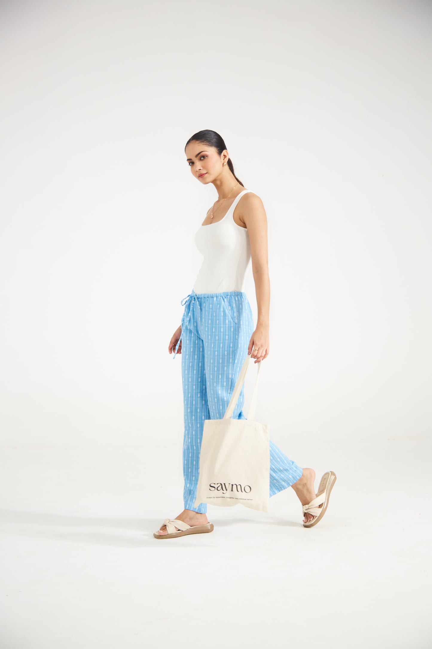 Sky Blue Striped Cotton Pants