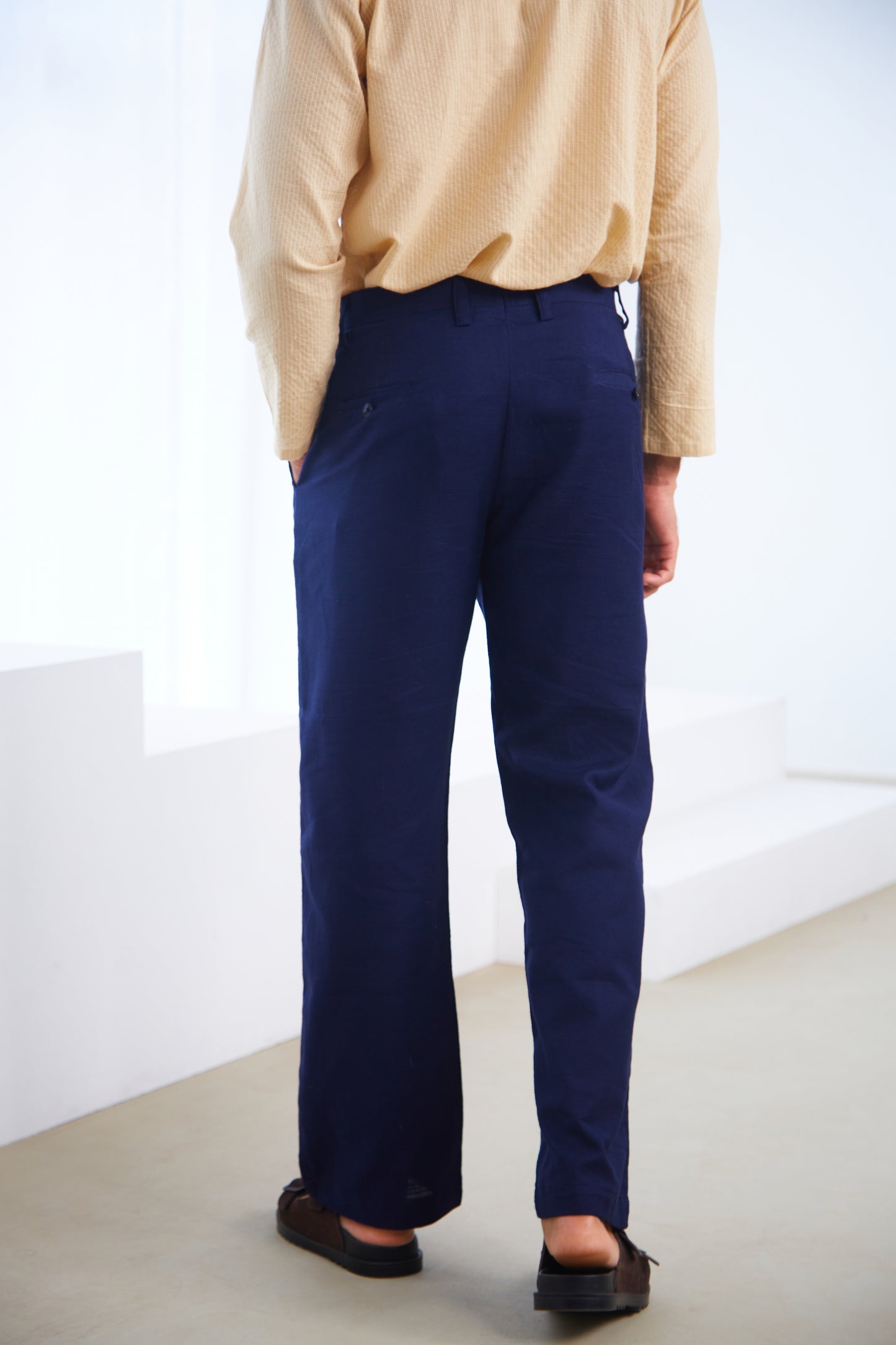 Navy Blue Linen Straight Fit Pants
