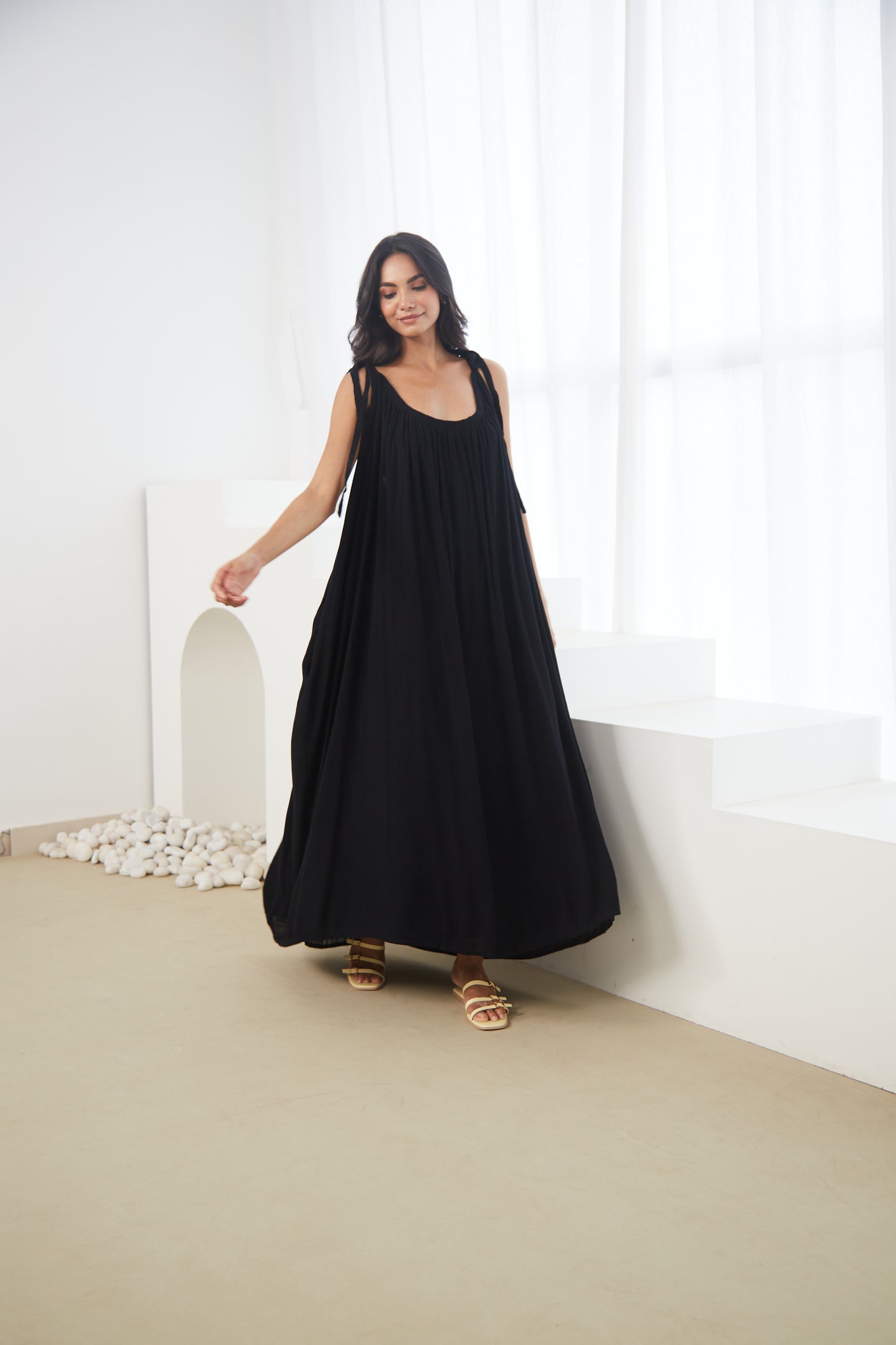 Black Tie Up Maxi Dress