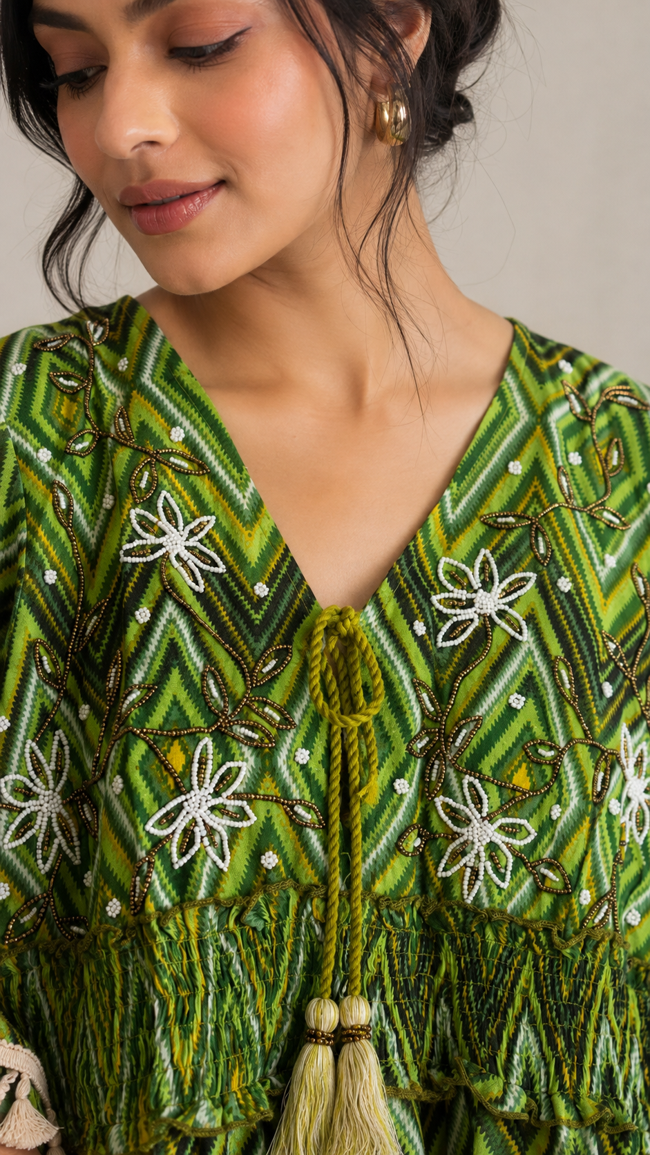 Emerald Tasseled Boho Maxi Dress