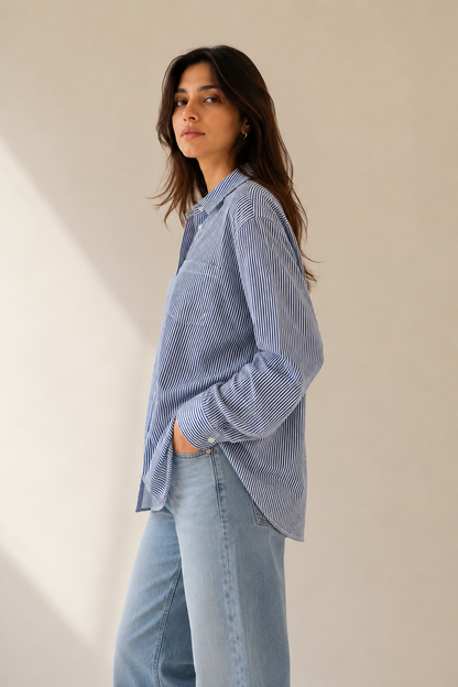 Navy Pinstripe Relaxed Shirt