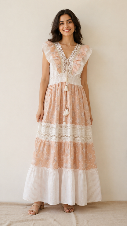 Peachy Ruffle Boho Maxi Dress
