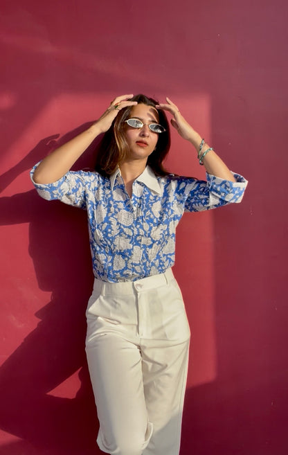 Azure Floral Cotton Shirt