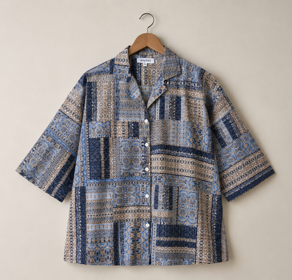 Indigo Mosaic Boxy Fit Shirt