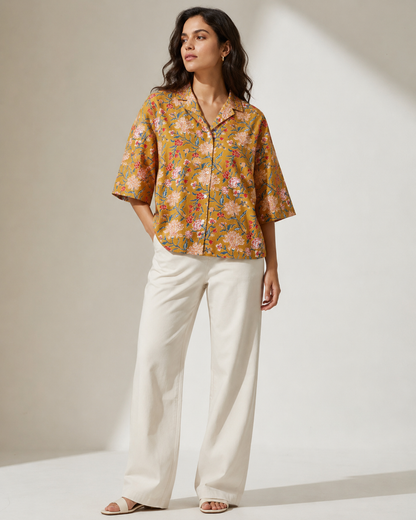 Mustard Floral Boxy Fit Shirt