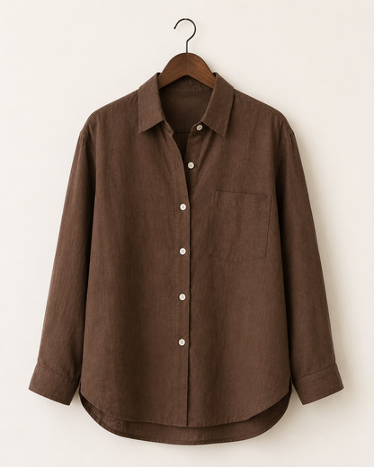 Brown Pure Linen Relaxed Fit Shirt