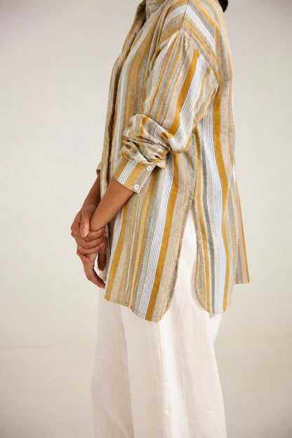 Mustard-Grey Striped Shirt