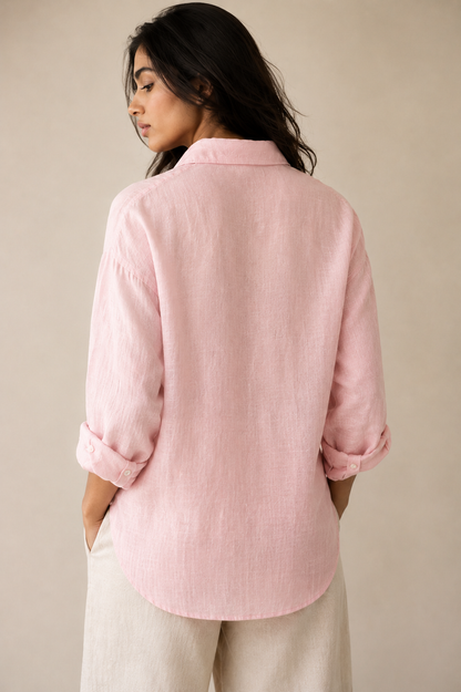 Powder Pink Pure Linen Relaxed Fit Shirt
