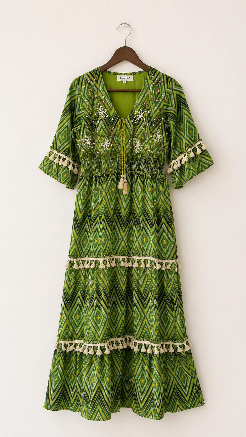 Emerald Tasseled Boho Maxi Dress