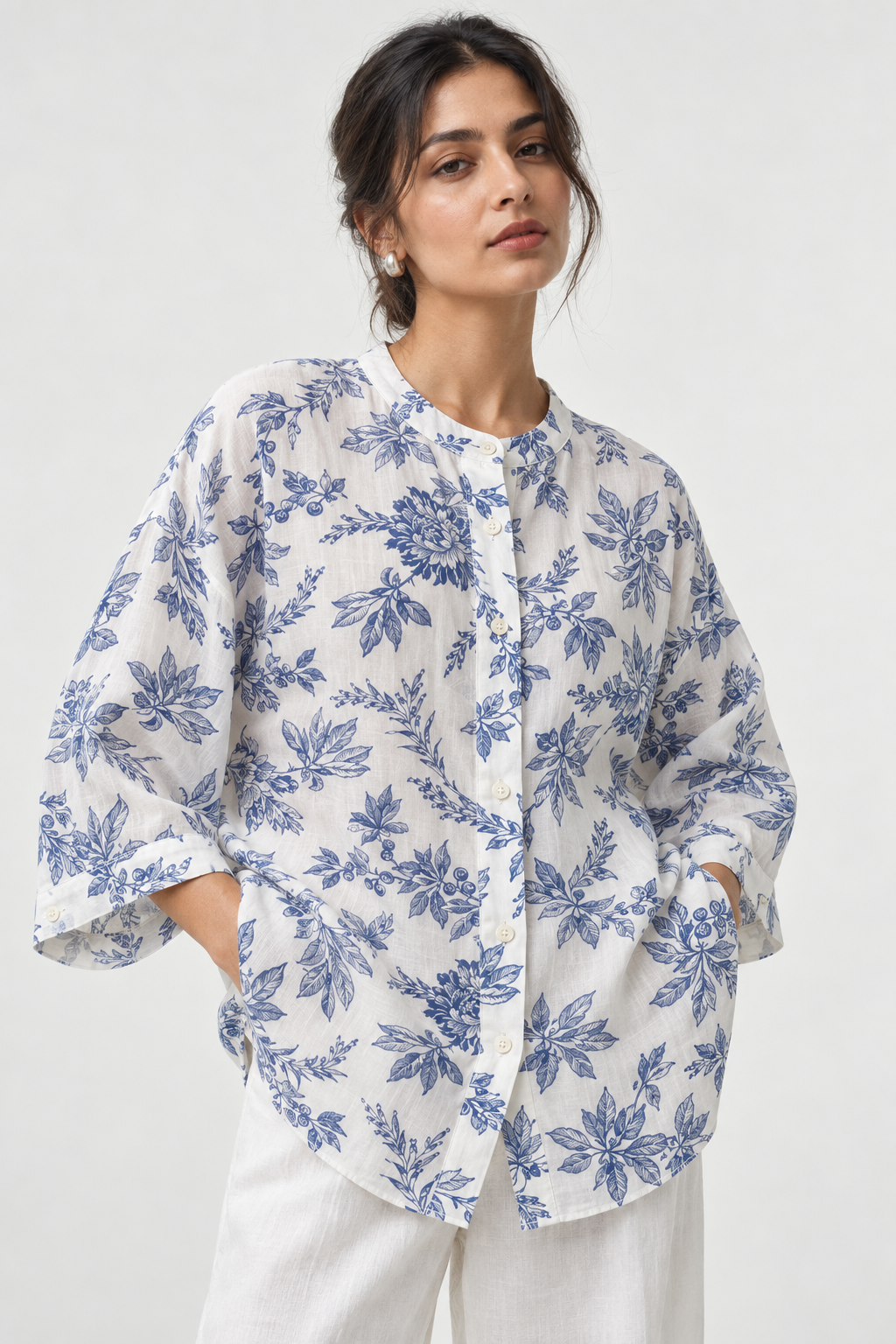Azure Bloom Cotton Relaxed Fit Shirt