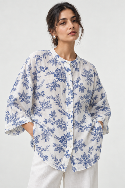 Azure Bloom Cotton Relaxed Fit Shirt