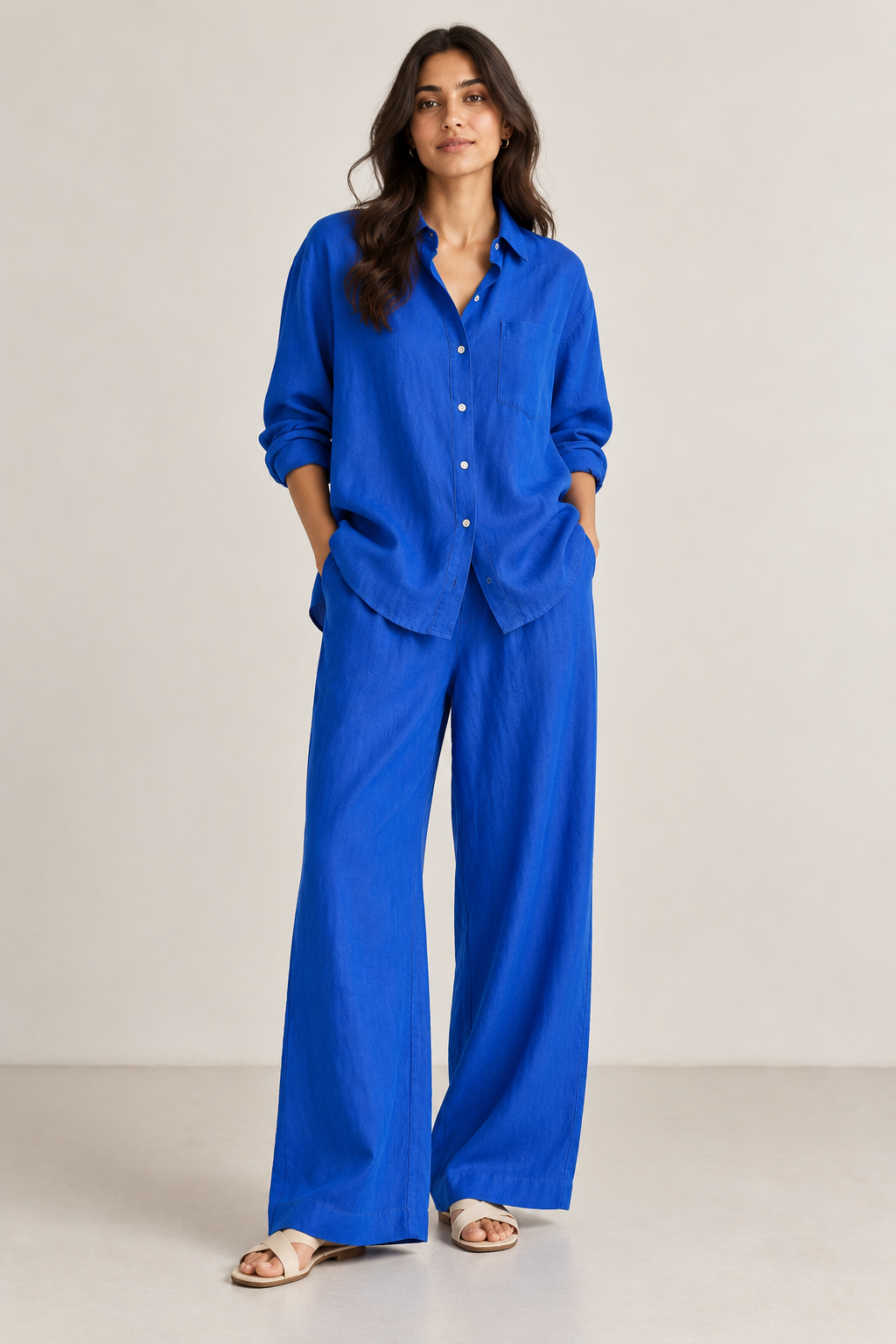 Cobalt Blue Relaxed Fit Pure Linen Co-ord set