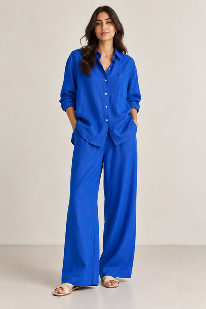 Cobalt Blue Relaxed Fit Pure Linen Co-ord set