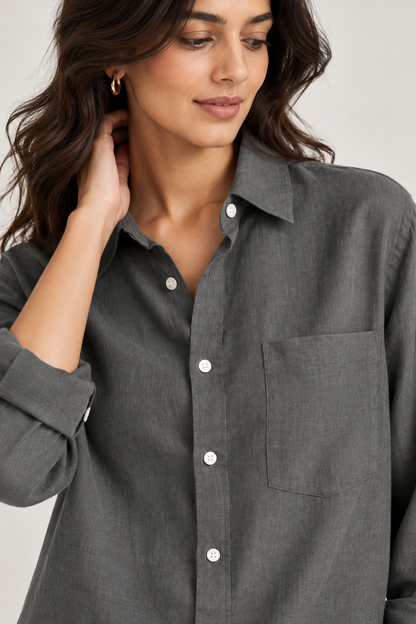 Charcoal Ease Relaxed Pure Linen Shirt