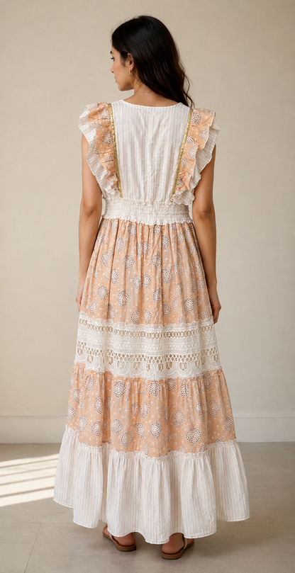 Peachy Ruffle Boho Maxi Dress