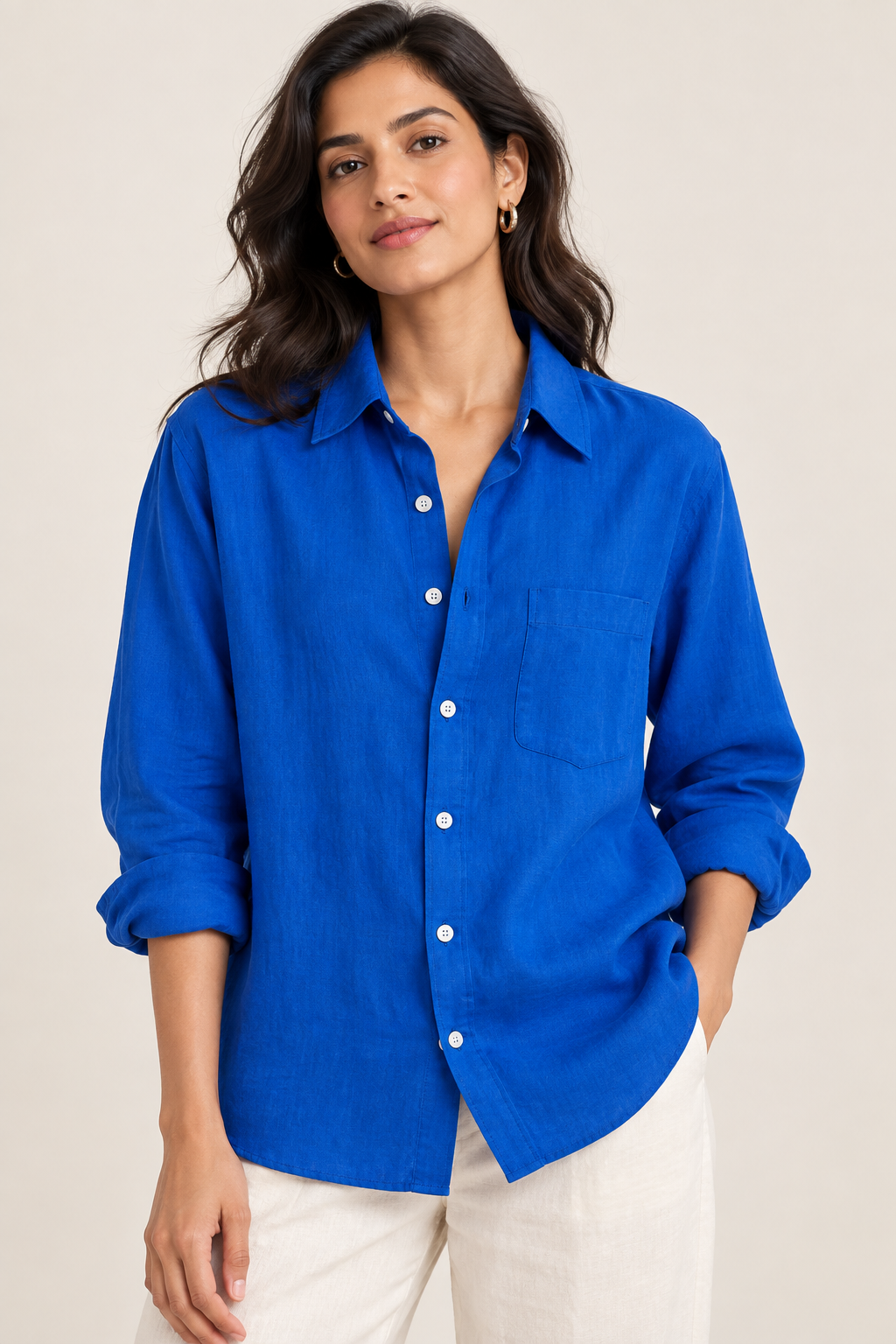 Sapphire Blue Relaxed Fit Pure Linen Shirt