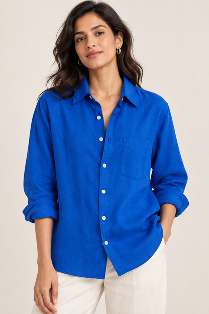 Sapphire Blue Relaxed Fit Pure Linen Shirt