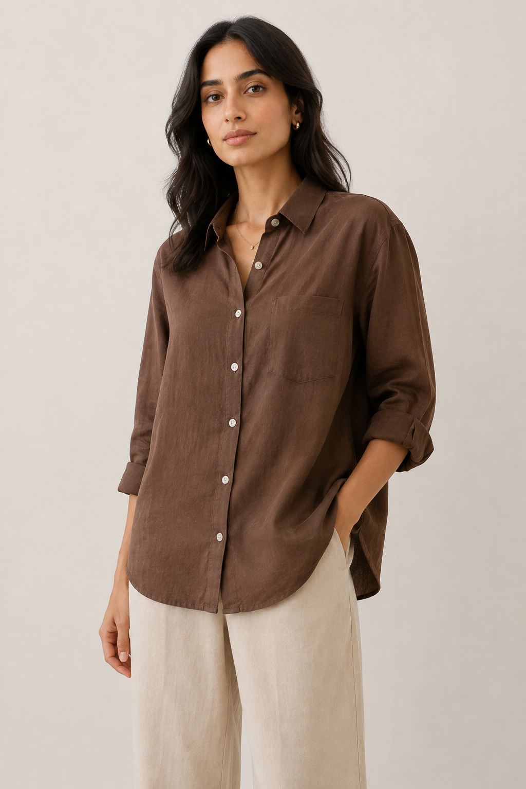 Brown Pure Linen Relaxed Fit Shirt