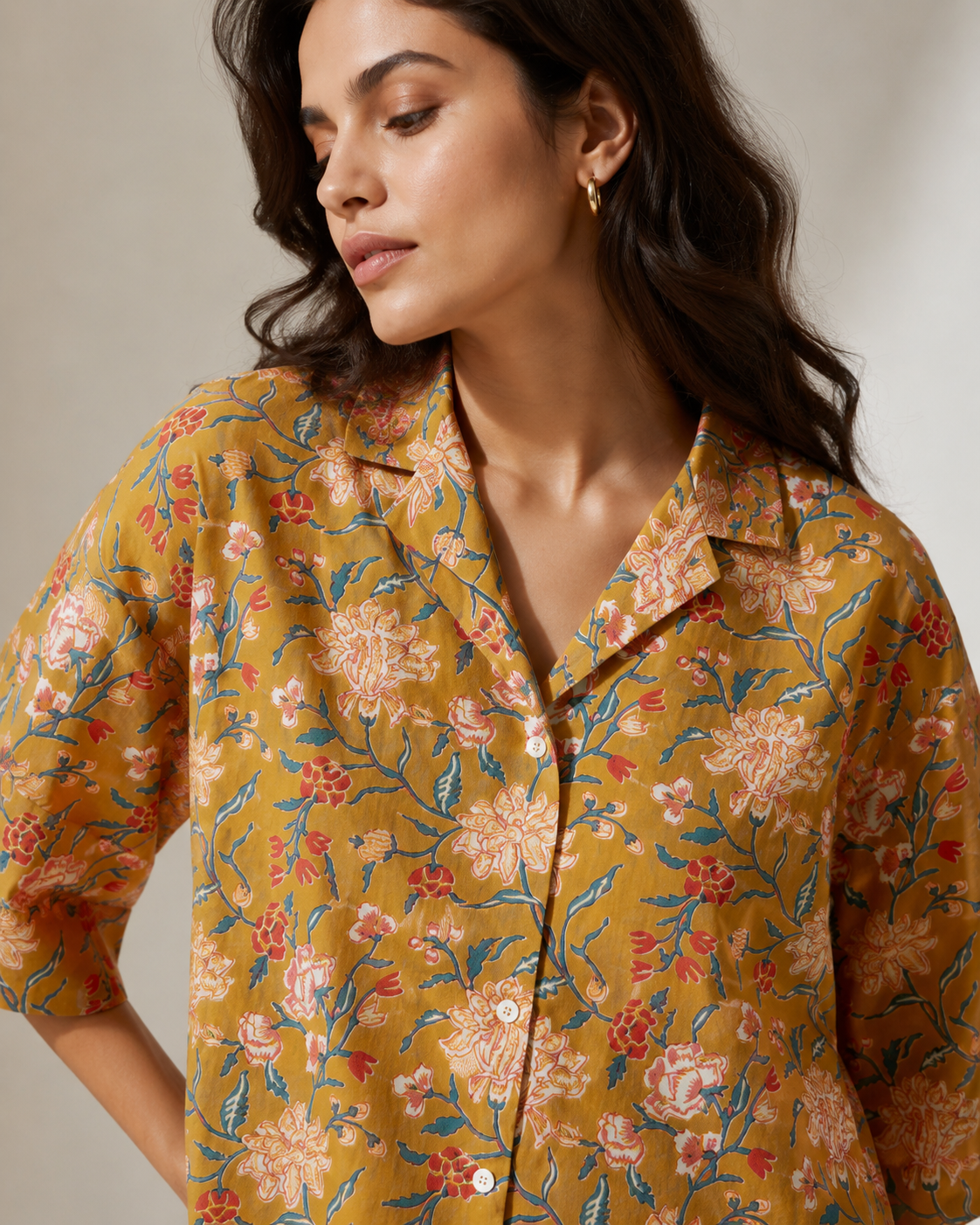 Mustard Floral Boxy Fit Shirt
