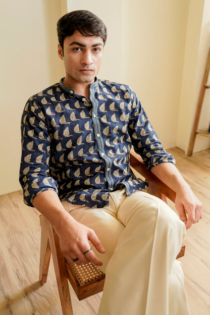 Slim Fit Hand block printed Shirt