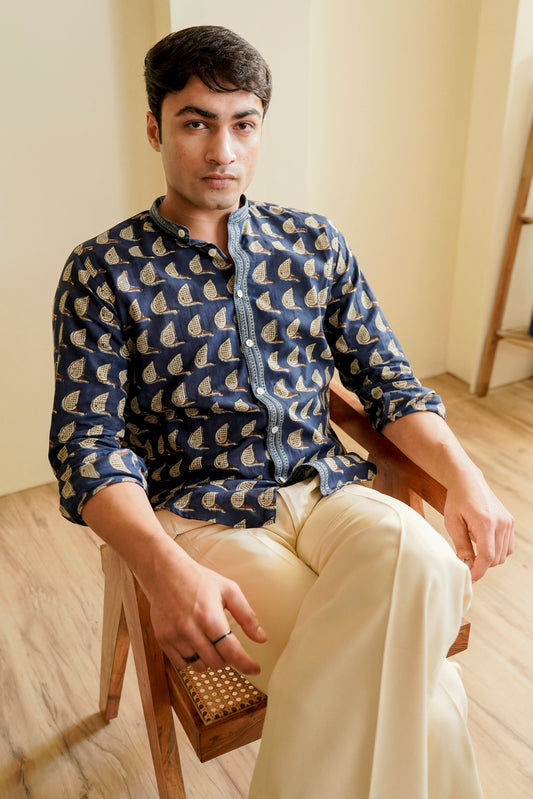Slim Fit Hand block printed Shirt