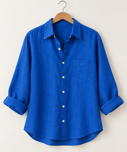 Sapphire Blue Relaxed Fit Pure Linen Shirt