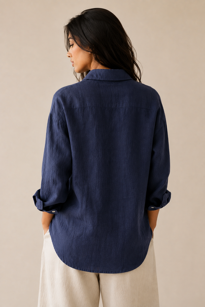 Navy Blue Pure Linen Relaxed Fit Shirt