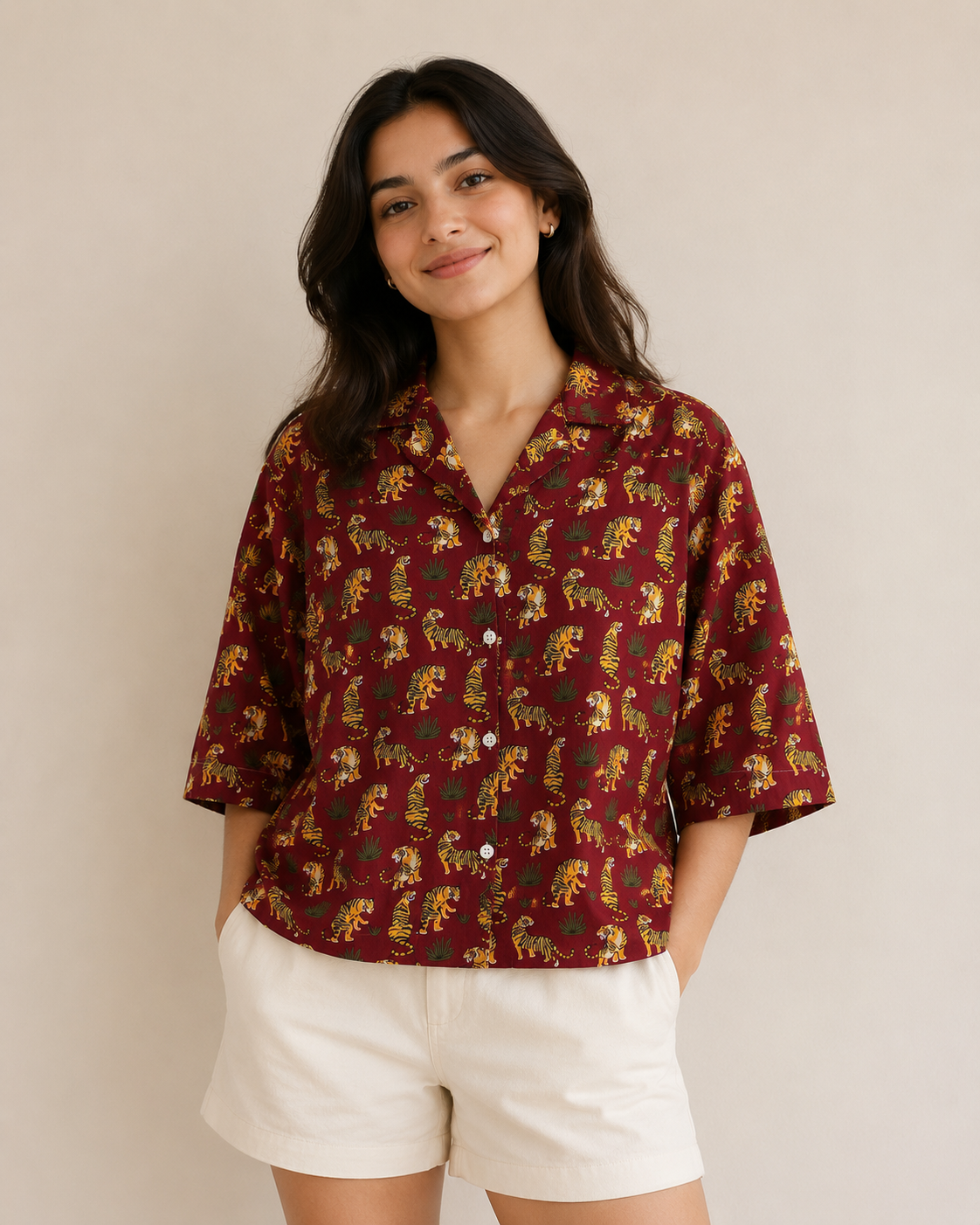 Tiger Grove Boxy Fit Cotton Shirt