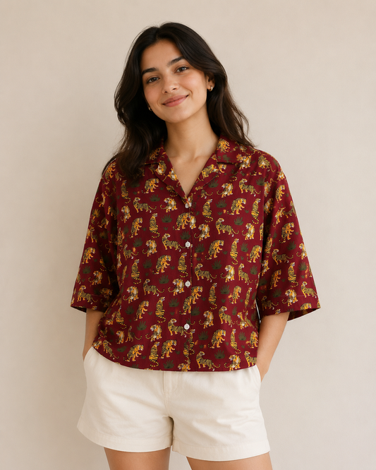 Tiger Grove Boxy Fit Cotton Shirt