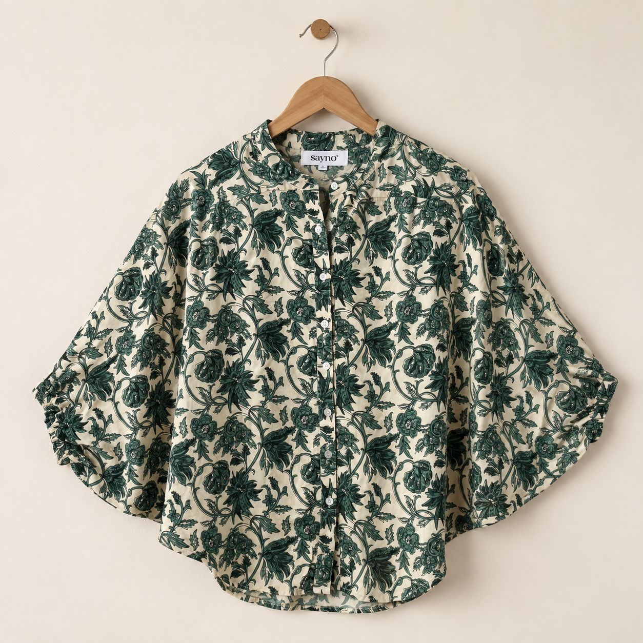 Green Garden Botanical Ponchu-Sleeved Shirt