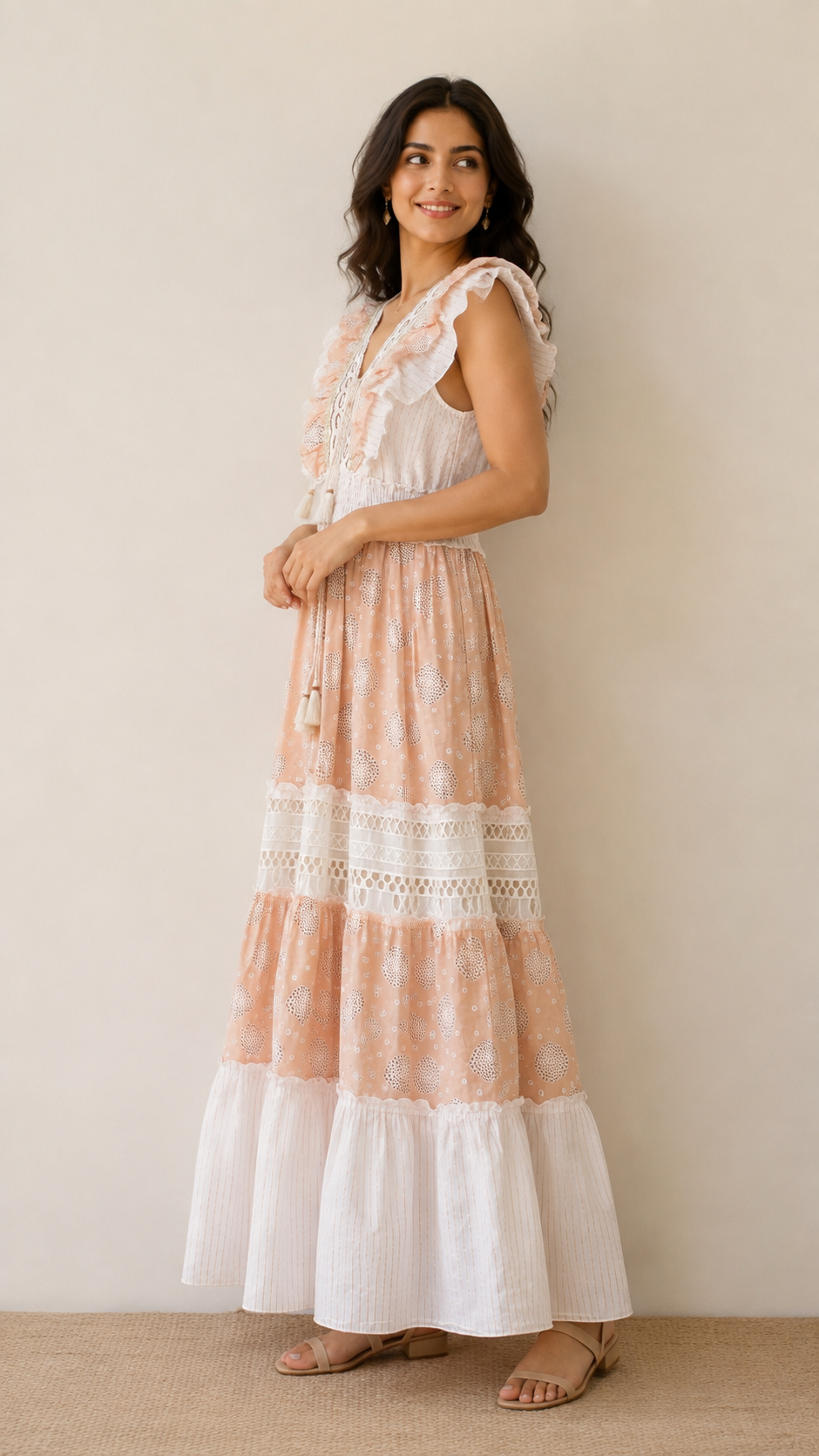 Peachy Ruffle Boho Maxi Dress