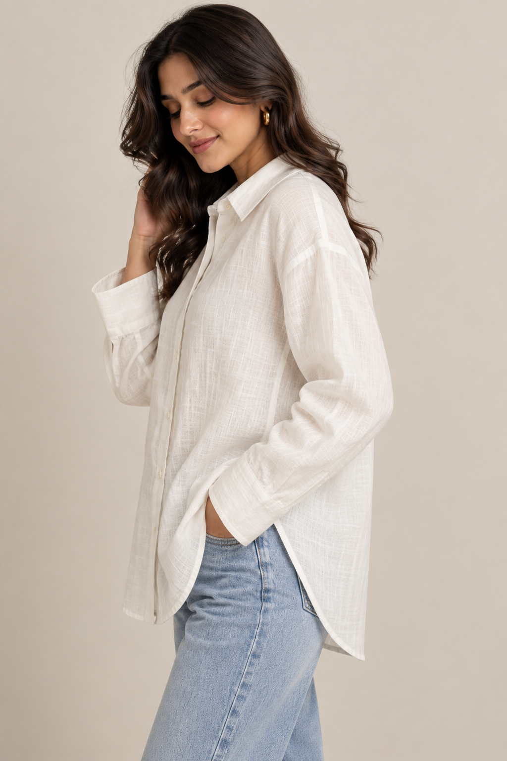 Off White Pure Linen Relaxed Fit Shirt